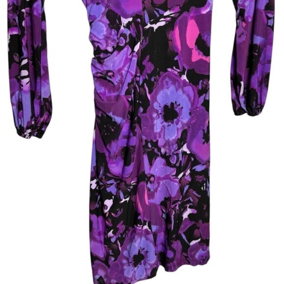 Chaps Midi Dress Size S Ruched Gathered Side Abstract Floral Multicolor - Picture 6 of 7